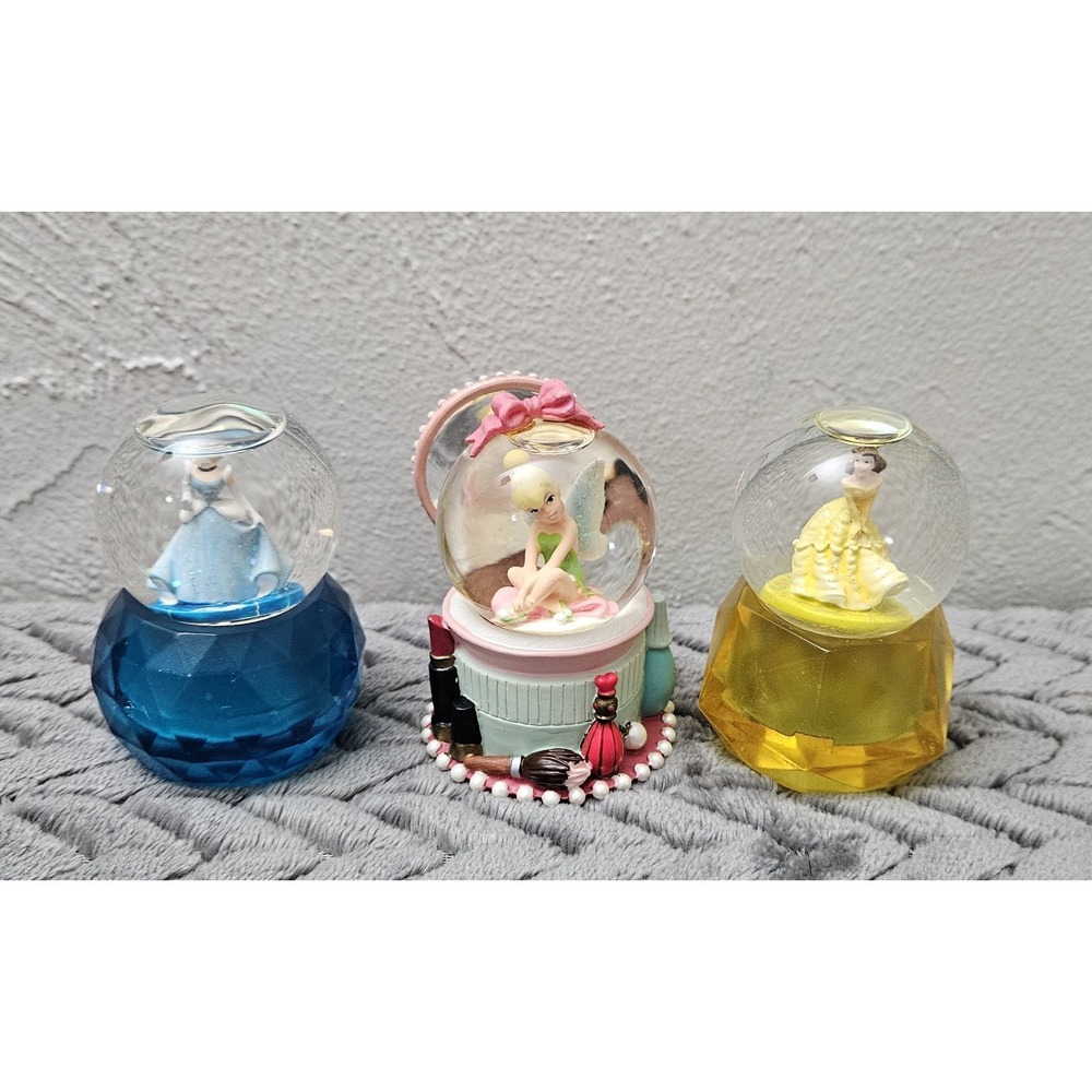 Disney's Tinkerbell‎ Cinderella & Belle Miniature Snow Globes Lot Of (3) Bundle